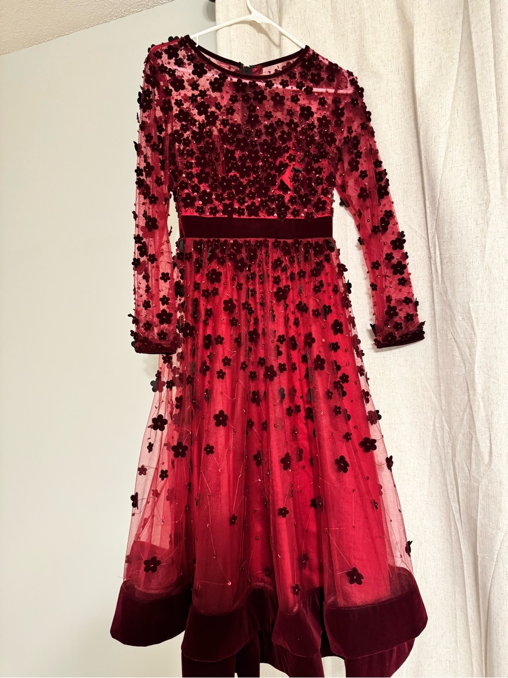 Mac Duggal Red Floral Appliqué Midi Dress